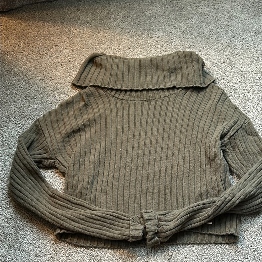 Guess Green Cowl Neck Sweater with Ribbed Knit